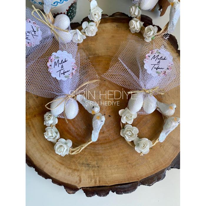 Kuşlu Çiçekli Magnet Dolap Süsü Nikah Nişan Söz Hediyelik