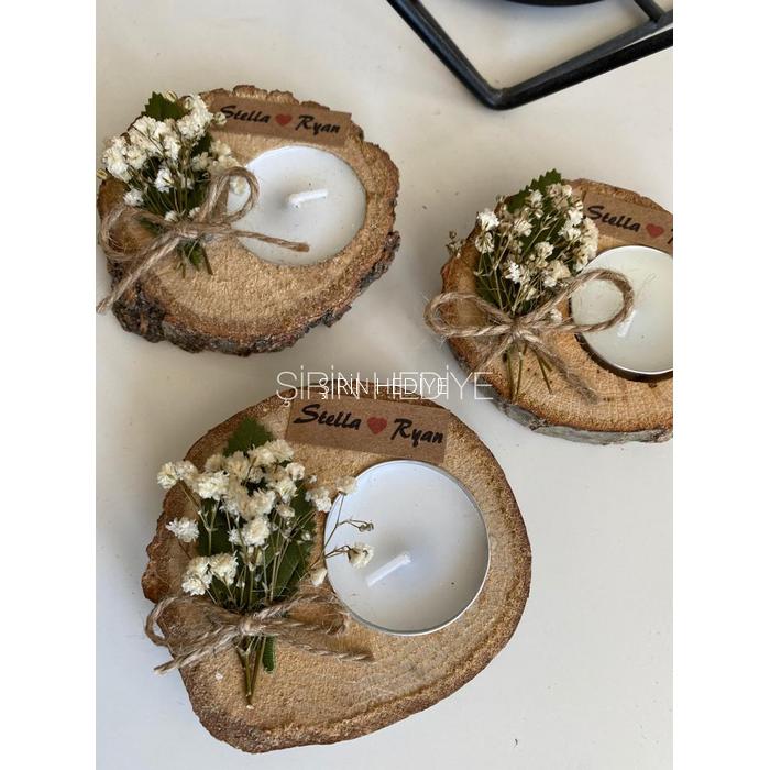 Kutuda Doğal Çiçekli Kütük Mumluk Hediyesi