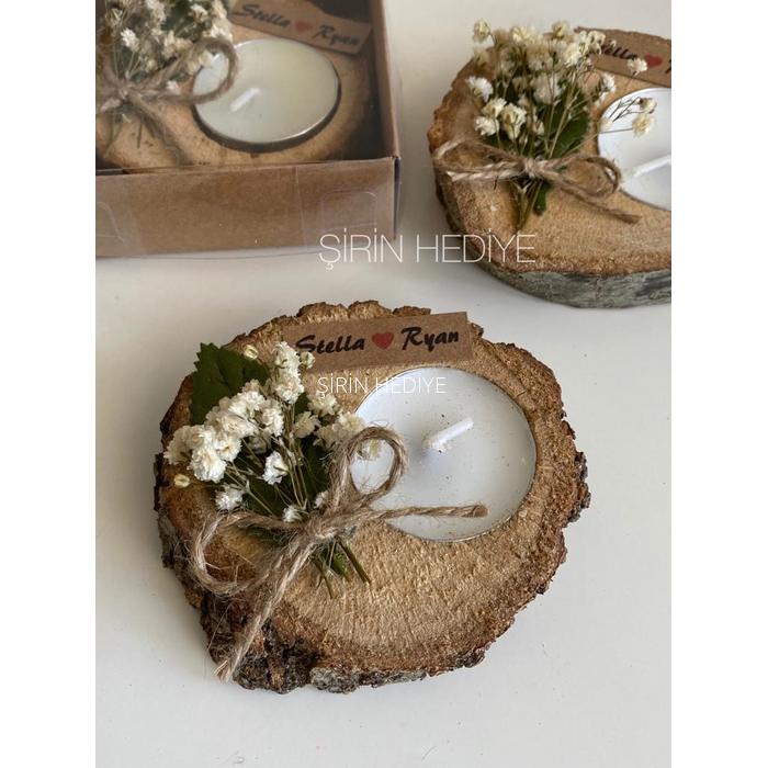 Kutuda Doğal Çiçekli Kütük Mumluk Hediyesi