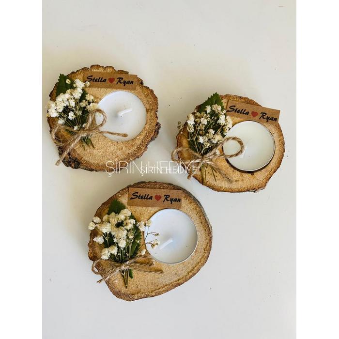 Kutuda Doğal Çiçekli Kütük Mumluk Hediyesi