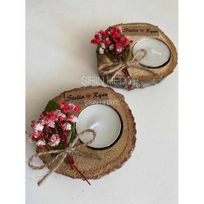 Kutuda Doğal Çiçekli Kütük Mumluk Hediyesi