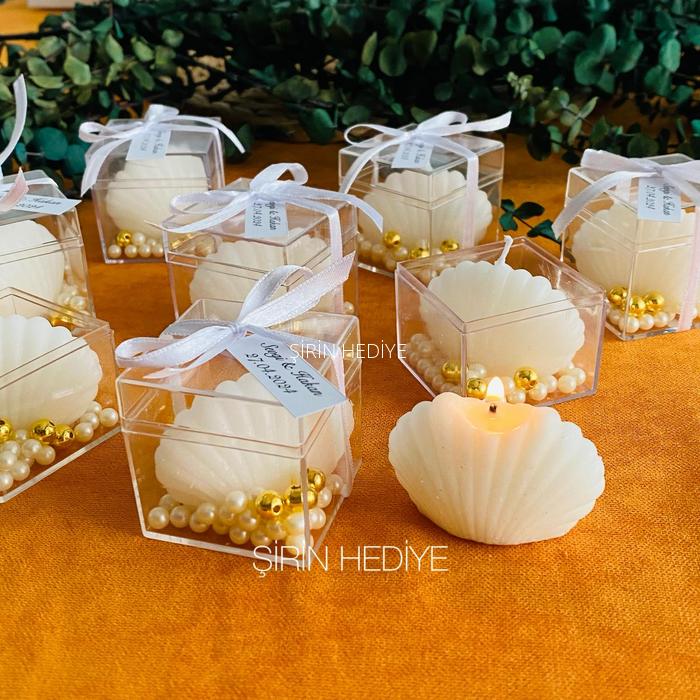 Kutuda İncili İstiridye Mum Özel Gün Hediyelikleri