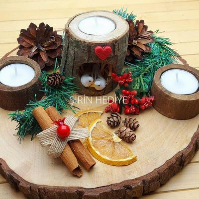 Kütük Mumluk Yeni Yıla Özel Aranjman Ev Ofis Hediyelik