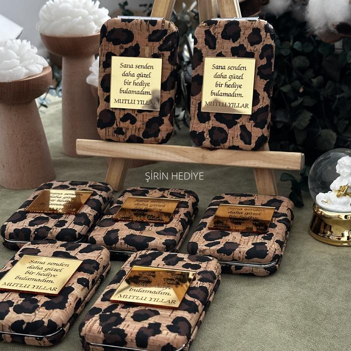 Leopar Desenli Pleksi İsme Özel  Dikdörtgen El Aynası