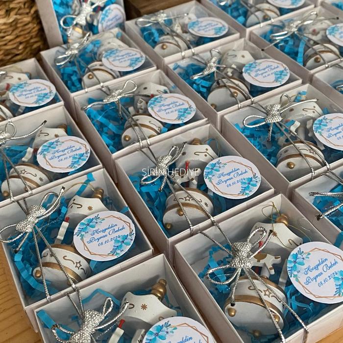 Mavi Ahşap Atlı Karınca Bebek Doğum Günü Hediyelikleri