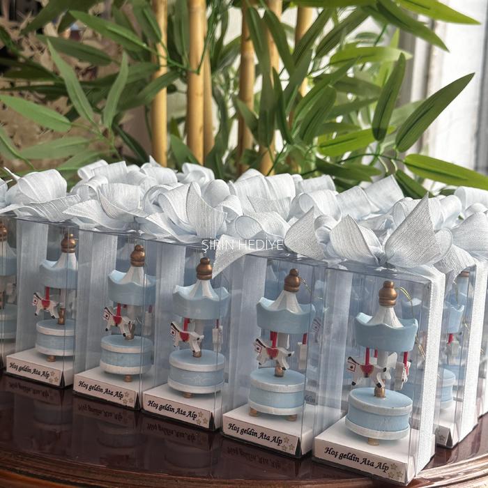 Mavi Keten Kurdele Atlı Karınca Kutusu