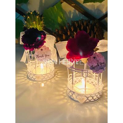 Metal Kafes İçinde Çiçekli Mum Nikah Nişan Söz Kına Hediyelikleri