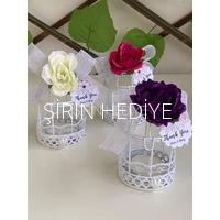 Metal Kafes İçinde Çiçekli Mum Nikah Nişan Söz Kına Hediyelikleri