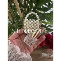 Mika Çanta içinde İnci Anahtarlık, Çikolata, Kristal Şişede Sprey Kolonya Seti