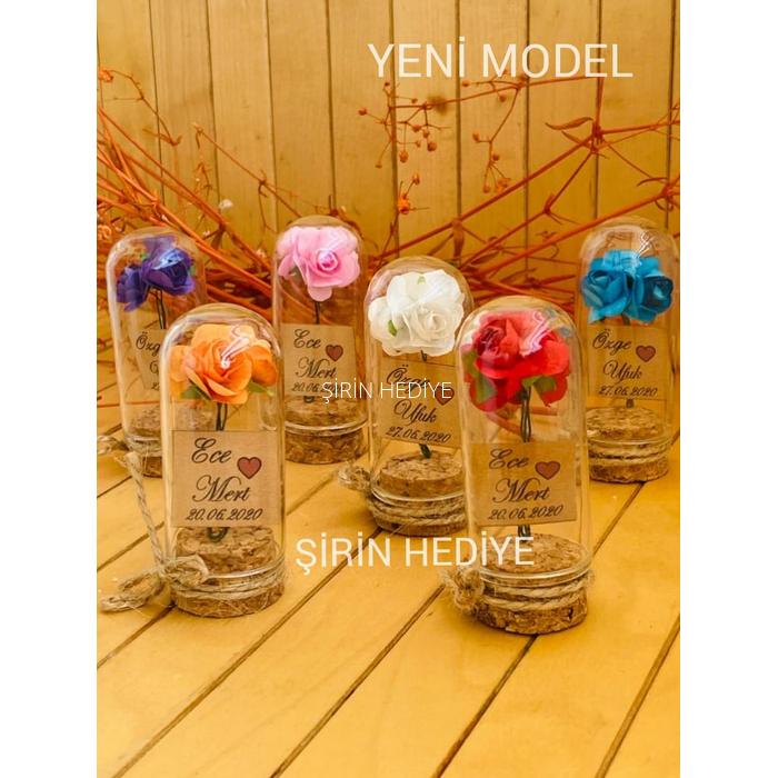 Mini Cam Fanus İçinde Gül Nikah Nişan Söz Bebek Hediyelikleri