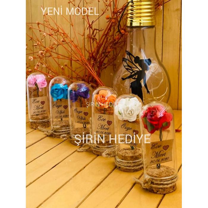 Mini Cam Fanus İçinde Gül Nikah Nişan Söz Bebek Hediyelikleri