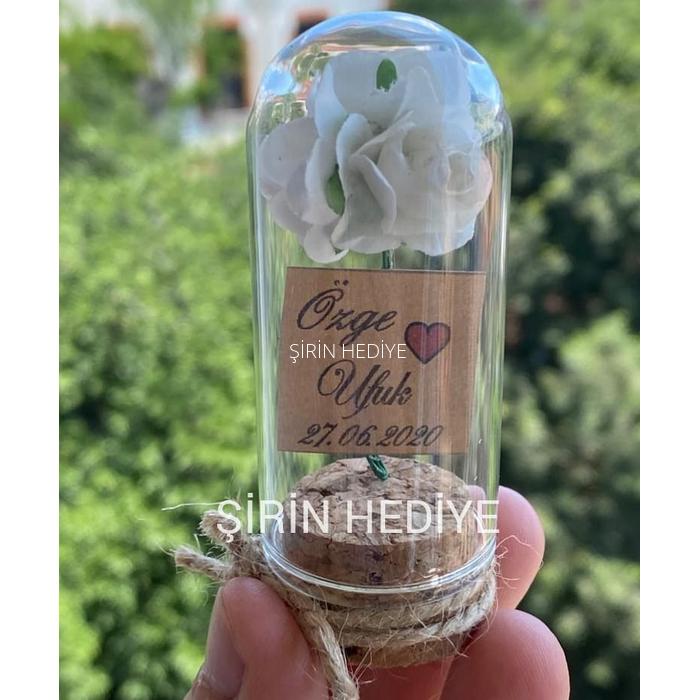 Mini Cam Fanus İçinde Gül Nikah Nişan Söz Bebek Hediyelikleri