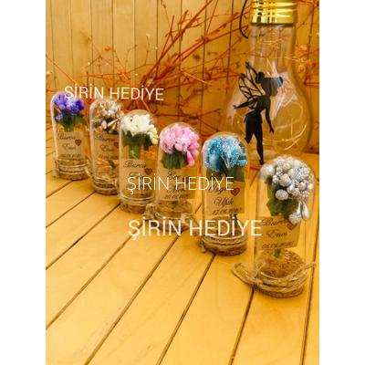 Mini Cam Fanus İçinde İri Cipso Çiçek Nikah Nişan Söz Hediyelikleri