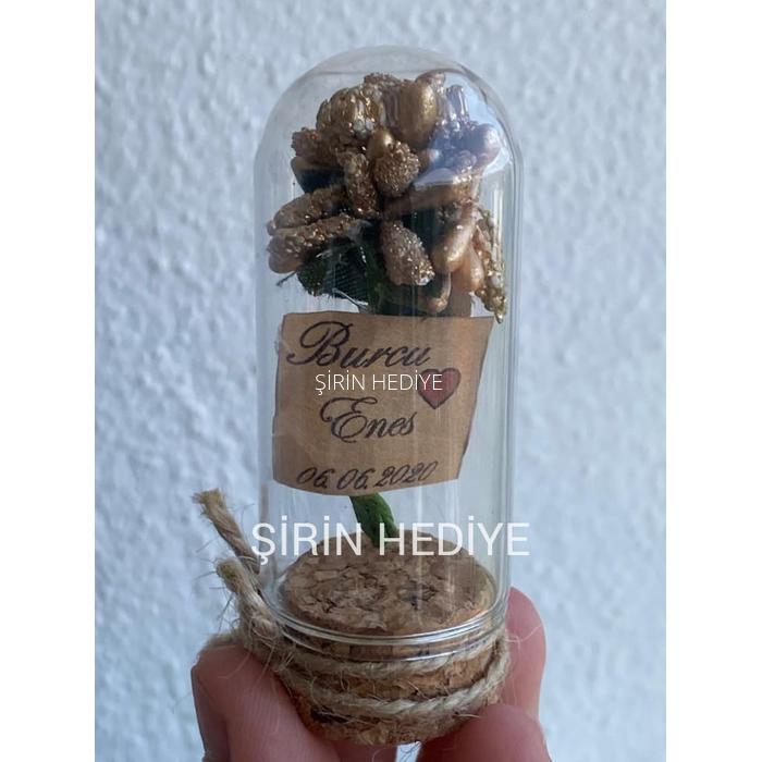 Mini Cam Fanus İçinde İri Cipso Çiçek Nikah Nişan Söz Hediyelikleri