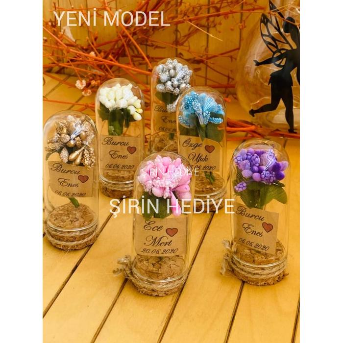 Mini Cam Fanus İçinde İri Cipso Çiçek Nikah Nişan Söz Hediyelikleri