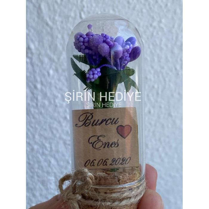 Mini Cam Fanus İçinde İri Cipso Çiçek Nikah Nişan Söz Hediyelikleri