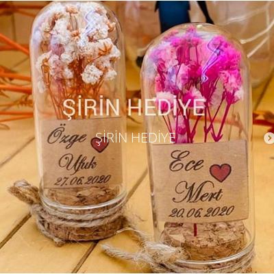 Mini Fanus Tasarım Doğal Çiçek Söz Nişan Nikah Hediyelikleri