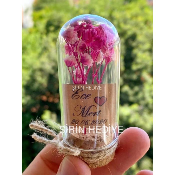 Mini Fanus Tasarım Doğal Çiçek Söz Nişan Nikah Hediyelikleri