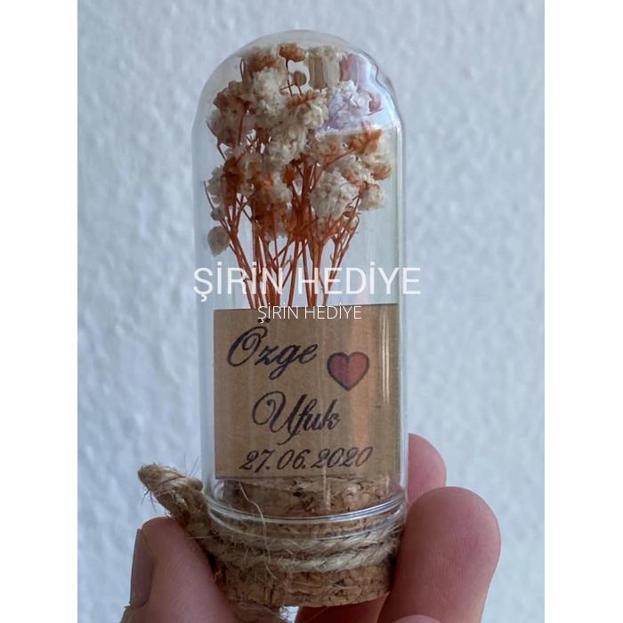 Mini Fanus Tasarım Doğal Çiçek Söz Nişan Nikah Hediyelikleri