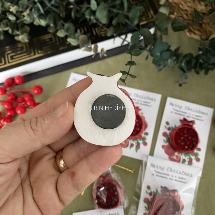 El Yapımı Ortası Taşlı Nar Bereket Sembolü Magnet- Özel Tasarım Yeni Yıl Hediyesi