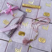 Pembe Renk Asetat Kutuda Kişiye Özel Kadife Yasin Kitabı Tesbih Seti Hediyelikleri