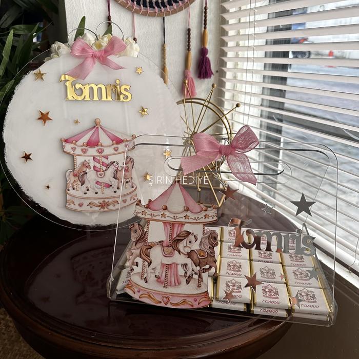 Pleksi Çanta İçinde 50 adet Çikolata Hediyelik Pembe