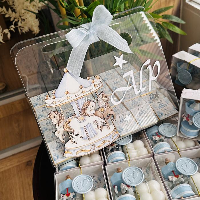 Pleksi Çanta İçinde Atlı Karınca Konsept  50 adet Çikolata Hediyelik Mavi