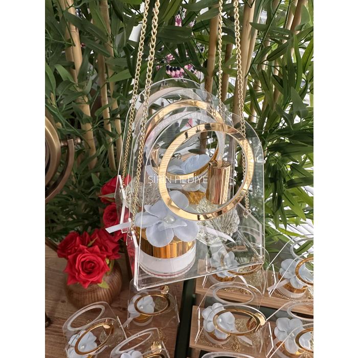 Pleksi Çanta Kutuda Cam Kavanozda Krem ve Tasarım Kolonya Şişesi Hediye Seti