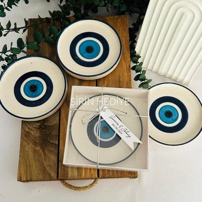 Seramik Nazar Boncuklu Tabak Düğün Hediyelikleri 11cm