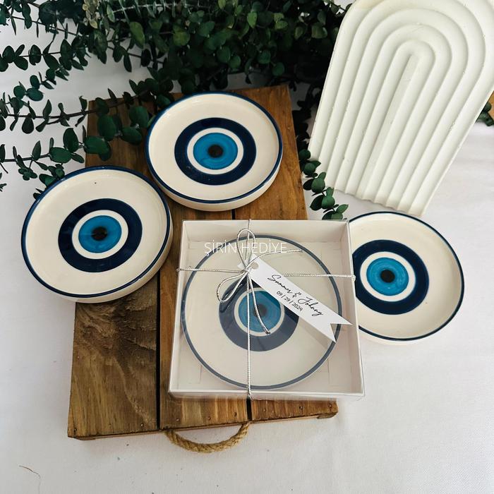 Seramik Nazar Boncuklu Tabak Düğün Hediyelikleri 11cm