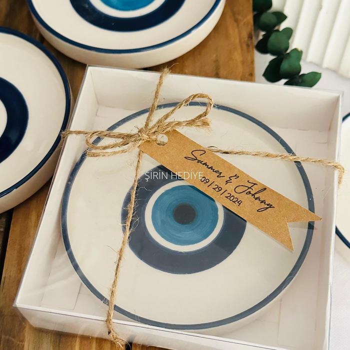 Seramik Nazar Boncuklu Tabak Düğün Hediyelikleri 11cm