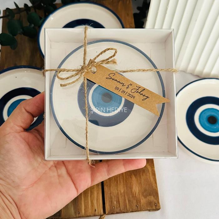 Seramik Nazar Boncuklu Tabak Düğün Hediyelikleri 11cm