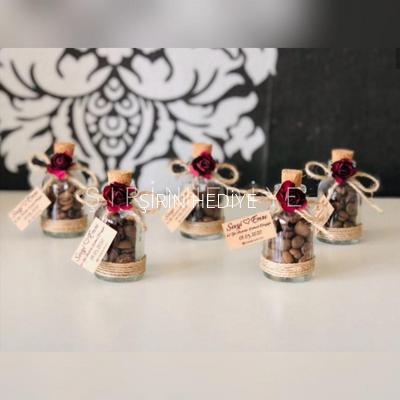 Şişede Çiçekli Kahve Çekirdekli Nikah Nişan Düğün Kına Hediyelikleri