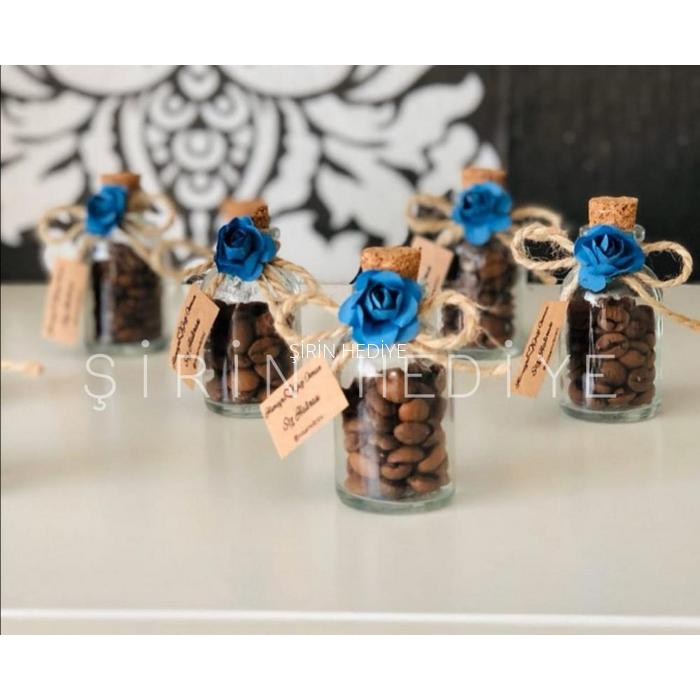 Şişede Çiçekli Kahve Çekirdekli Nikah Nişan Düğün Kına Hediyelikleri
