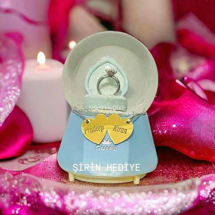 Tek Taş Yüzük Evlilik Teklifi Kişiye Özel Kar Işıklı Müzikli Püskürtmeli Küresi 