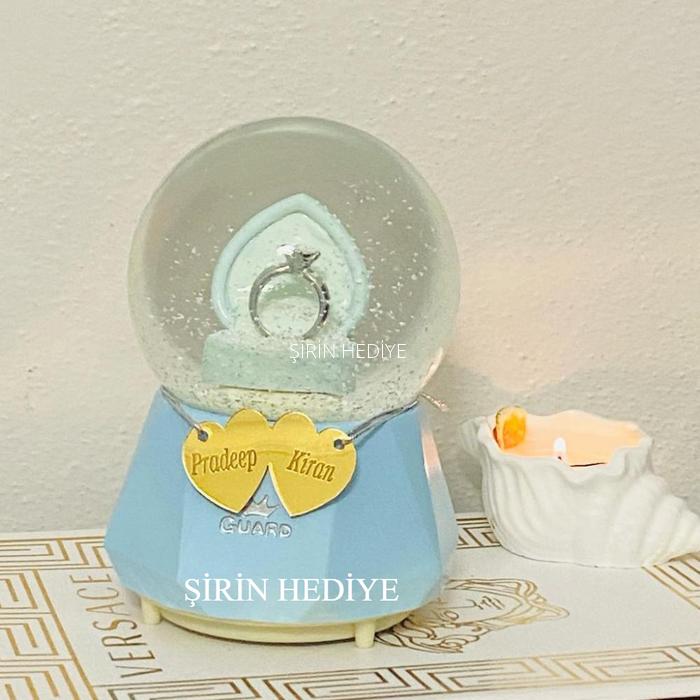 Tek Taş Yüzük Evlilik Teklifi Kişiye Özel Kar Işıklı Müzikli Püskürtmeli Küresi 