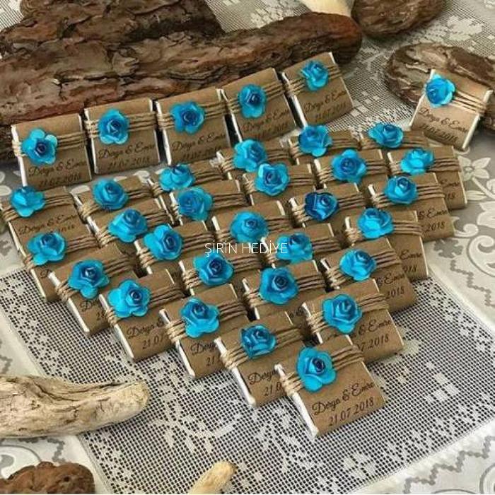 50 AD MAVİ ÇİÇEKLİ SÖZ NİŞAN KINA BEBEK DOĞUM ÇİKOLATA