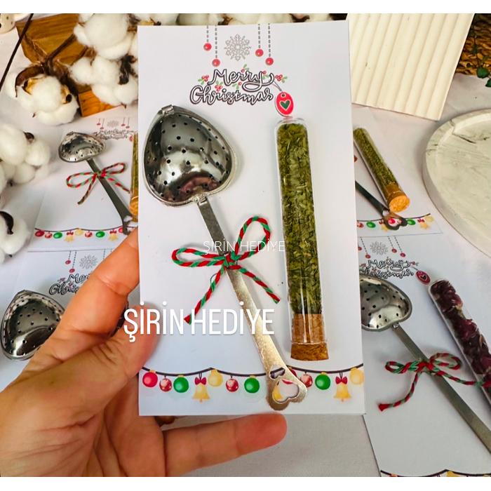 Yeni Yıl Özel Çelik Kalp Demleme Süzgeci ve Tüp Şişede Bitki Çayı