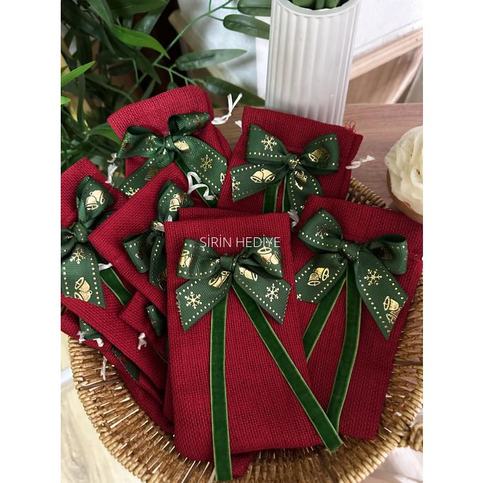 Yılbaşı Kesesi içinde Süslenmiş Cam Krem Kavanoz Set