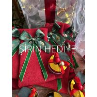 Yılbaşı Kesesi içinde Süslenmiş Cam Krem Kavanoz Set