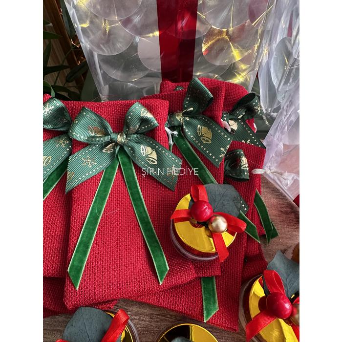 Yılbaşı Kesesi içinde Süslenmiş Cam Krem Kavanoz Set