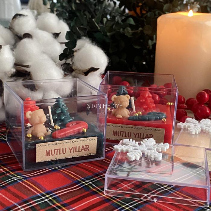 Yılbaşı Özel Büyük Mika Kutuda Tasarım Mum