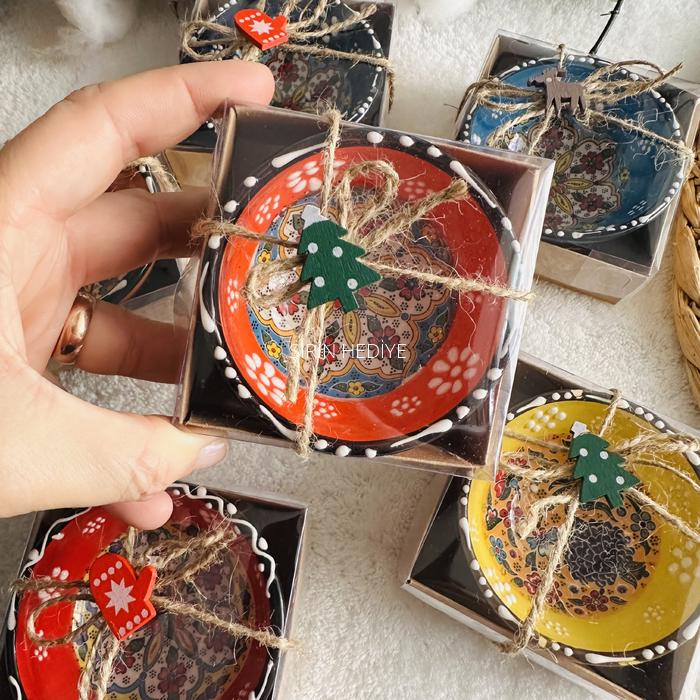 Yılbaşı Temalı El Yapımı Seramik Çini Kase