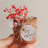Yuvarlak Doğal Kütük Çiçekli Tealight Mumluk Hediyelik
