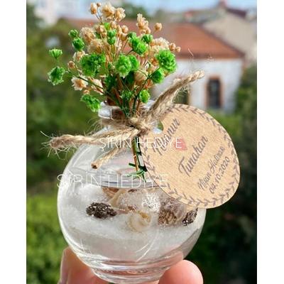 Yuvarlak Şişede Doğal Çiçekli Nikah Nişan Söz Jel Mum Hediyelikleri