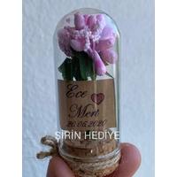 Mini Cam Fanus İçinde İri Cipso Çiçek Nikah Nişan Söz Hediyelikleri